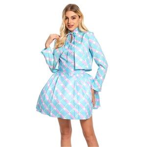 Gingham Derby Dress Barbie Movie Cosplay Womens Halloween Costume